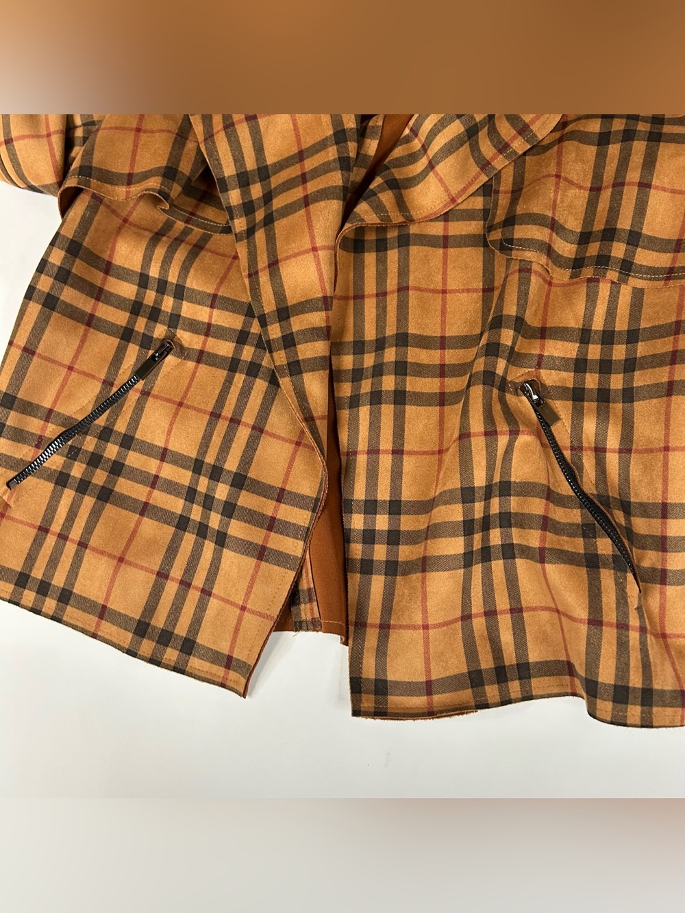 Kut From The Kloth Womens Size Small Faux Suede Open Front Jacket Plaid Orange - Picture 8 of 9